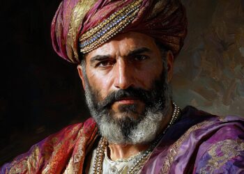 Tarihi kıyafetler ve kavuk giymiş, sakallı bir erkek portresi
